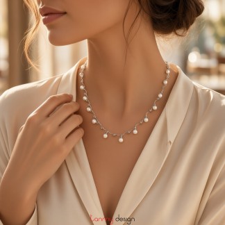 Vòng cổ các thanh bạc nối nhau đính ngọc trai